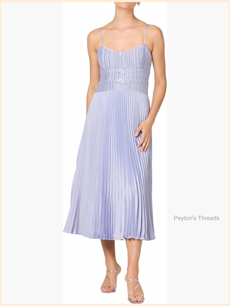 Fit & Flare Pleated Midi Dress With Spaghetti Straps